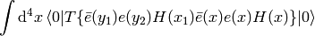 \int\d^4 x \braket{0|T\{\bar e(y_1) e(y_2) H(x_1)\bar e(x)e(x) H(x)\}|0}
