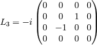 L_3=-i\mat{ 0 & 0 & 0 & 0\cr 0 & 0 & 1 & 0\cr 0 & -1 & 0 & 0\cr 0 & 0 & 0 & 0\cr}