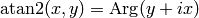 \atan2(x,
y)= \Arg(y+ix)