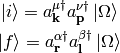 \ket{i} = a_{\bf k}^{\mu \dag} a_{\bf p}^{\nu \dag}\ket{\Omega}

\ket{f} = a_{\bf r}^{\alpha \dag} a_{\bf l}^{\beta \dag}\ket{\Omega}