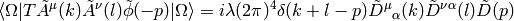 \braket{\Omega|T \tilde A^\mu(k)\tilde A^\nu(l)\tilde \phi(-p)|\Omega}
=i\lambda (2\pi)^4 \delta(k+l-p) \tilde D^\mu{}_\alpha(k)
    \tilde D^{\nu\alpha}(l)\tilde D(p)