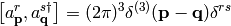 \left[a_{\bf p}^r, a_{\bf q}^{s\dag}\right] =
    (2\pi)^3\delta^{(3)}({\bf p} - {\bf q}) \delta^{rs}