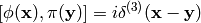 \left[\phi({\bf x}), \pi({\bf y})\right] =
    i\delta^{(3)}({\bf x} - {\bf y})