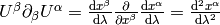 U^\beta\partial_\beta U^\alpha=
{\d x^\beta\over\d\lambda}{\partial\over\partial x^\beta}
{\d x^\alpha\over\d\lambda} = {\d^2 x^\alpha\over\d\lambda^2}